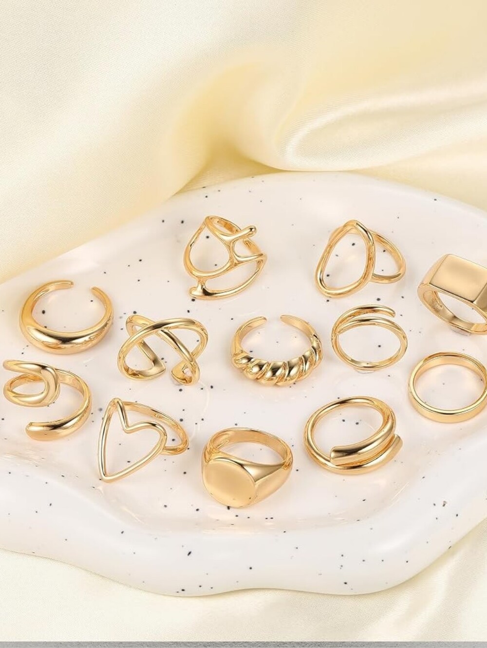 Gold Stackable Rings Set Gold Plated Chunky Stacking Statement - Picture 3 of 3